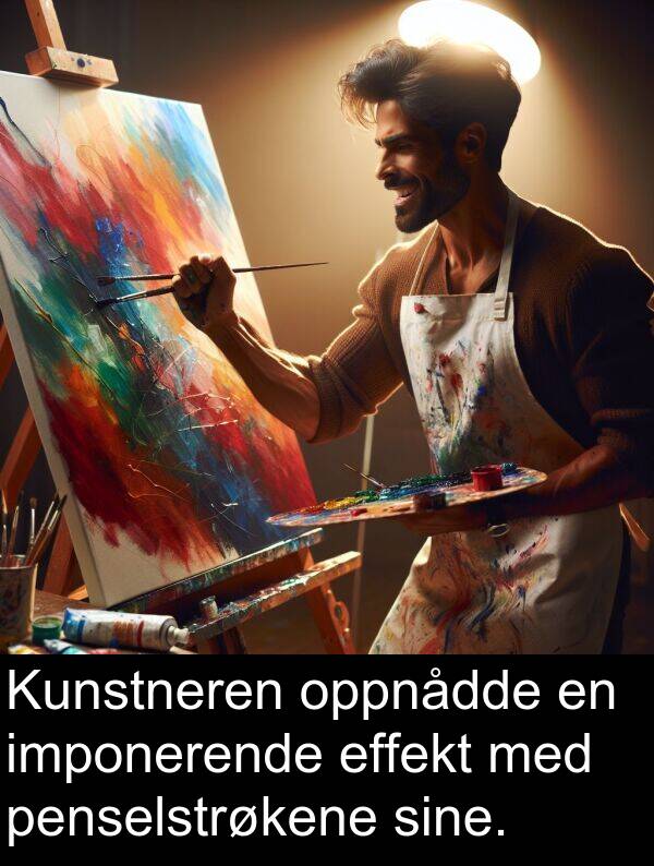 oppnådde: Kunstneren oppnådde en imponerende effekt med penselstrøkene sine.