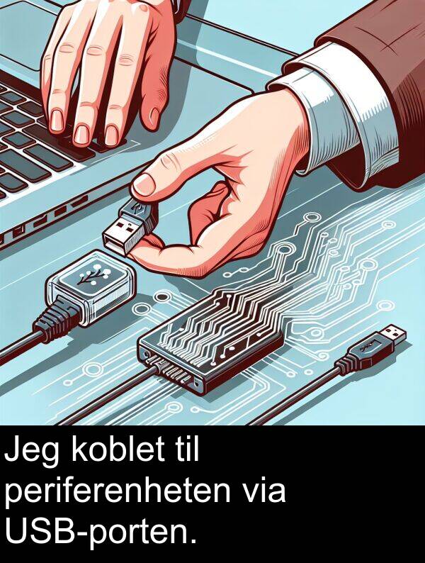 koblet: Jeg koblet til periferenheten via USB-porten.