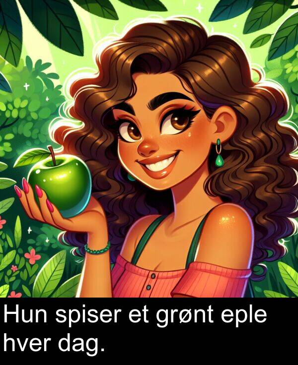 hver: Hun spiser et grønt eple hver dag.