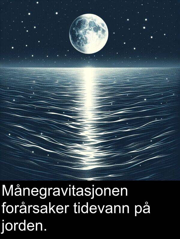 forårsaker: Månegravitasjonen forårsaker tidevann på jorden.