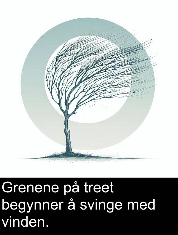 begynner: Grenene på treet begynner å svinge med vinden.