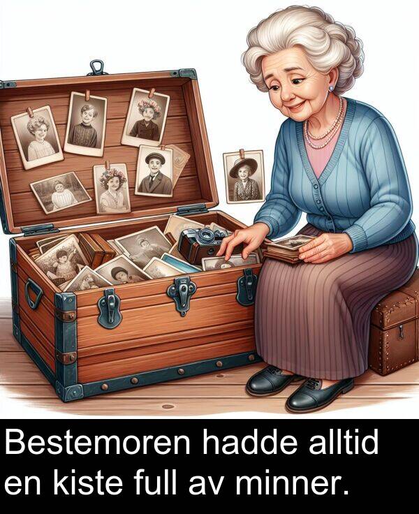 kiste: Bestemoren hadde alltid en kiste full av minner.