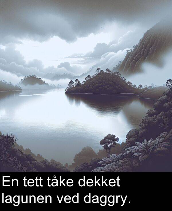 dekket: En tett tåke dekket lagunen ved daggry.
