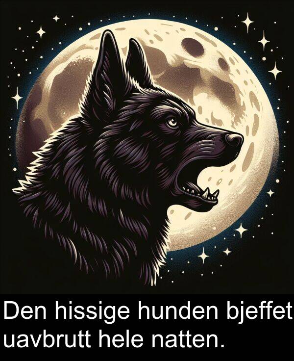 uavbrutt: Den hissige hunden bjeffet uavbrutt hele natten.
