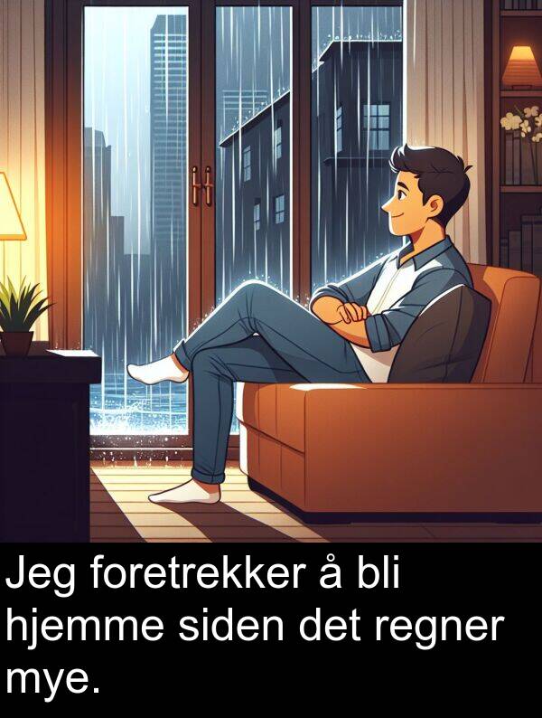 hjemme: Jeg foretrekker å bli hjemme siden det regner mye.
