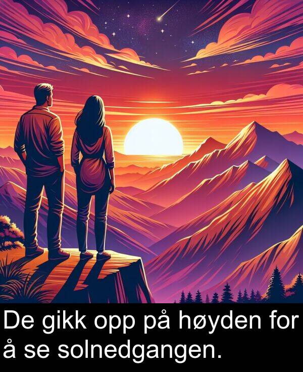 opp: De gikk opp på høyden for å se solnedgangen.