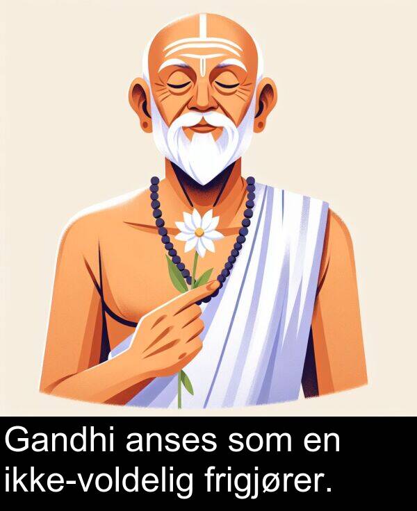 som: Gandhi anses som en ikke-voldelig frigjører.