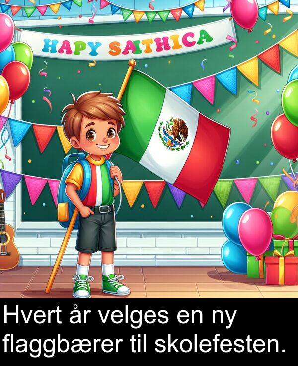 flaggbærer: Hvert år velges en ny flaggbærer til skolefesten.