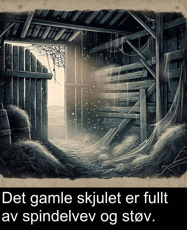 skjulet: Det gamle skjulet er fullt av spindelvev og støv.