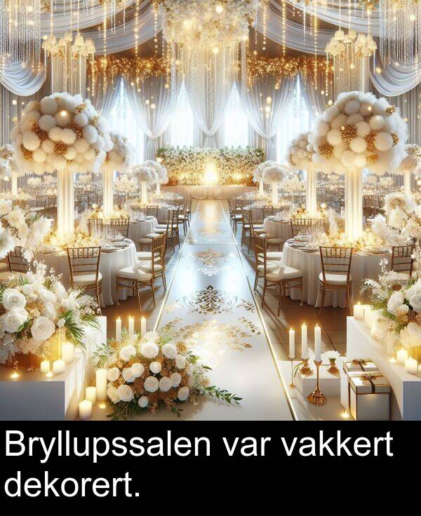 vakkert: Bryllupssalen var vakkert dekorert.
