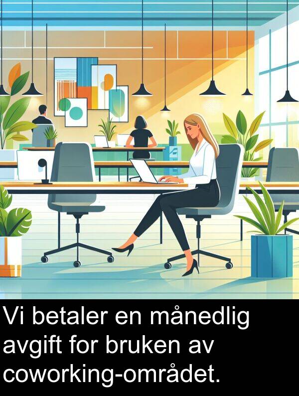 månedlig: Vi betaler en månedlig avgift for bruken av coworking-området.
