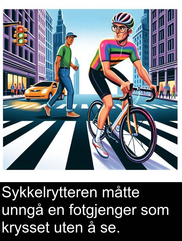 se: Sykkelrytteren måtte unngå en fotgjenger som krysset uten å se.