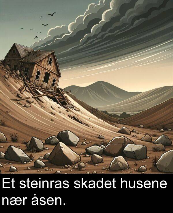 steinras: Et steinras skadet husene nær åsen.