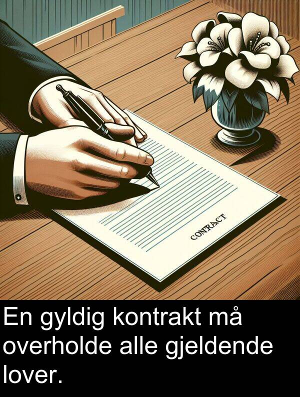 overholde: En gyldig kontrakt må overholde alle gjeldende lover.