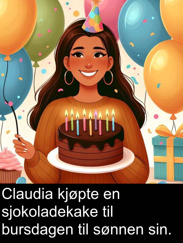 sjokoladekake: Claudia kjøpte en sjokoladekake til bursdagen til sønnen sin.