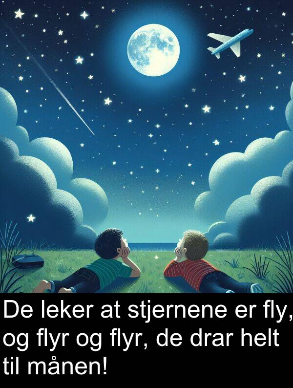 leker: De leker at stjernene er fly, og flyr og flyr, de drar helt til månen!