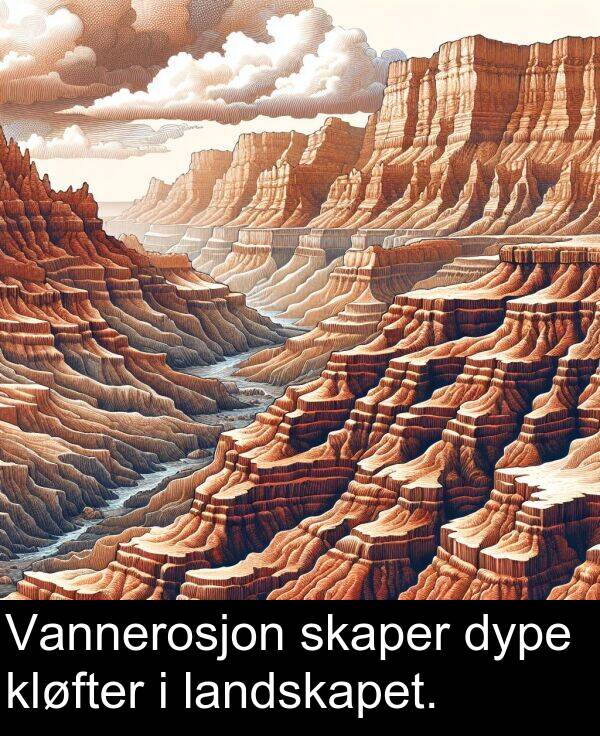 kløfter: Vannerosjon skaper dype kløfter i landskapet.
