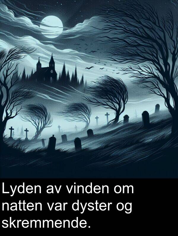 natten: Lyden av vinden om natten var dyster og skremmende.