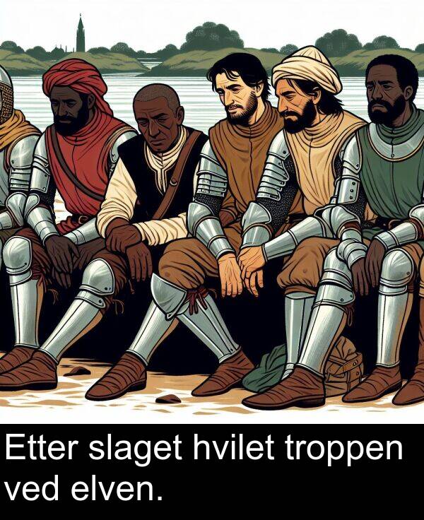 slaget: Etter slaget hvilet troppen ved elven.