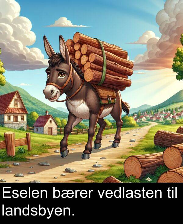 bærer: Eselen bærer vedlasten til landsbyen.