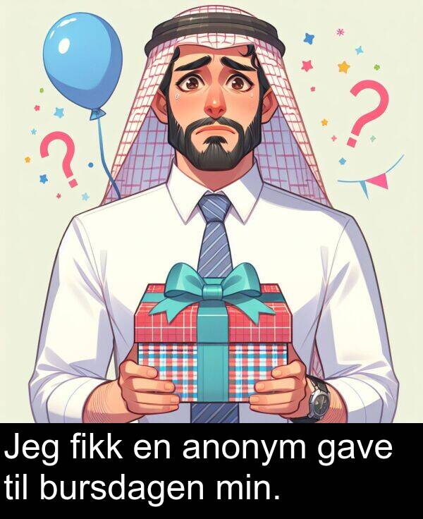 fikk: Jeg fikk en anonym gave til bursdagen min.