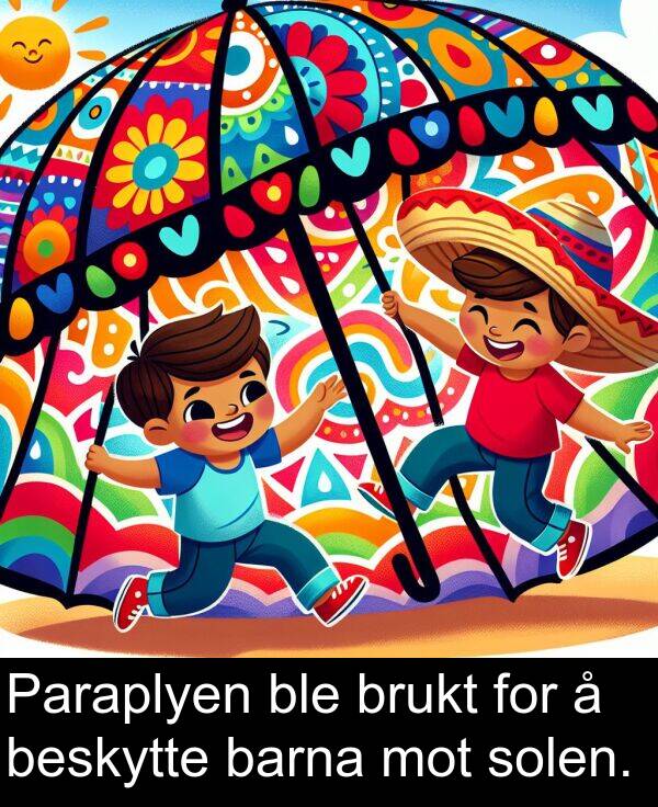 beskytte: Paraplyen ble brukt for å beskytte barna mot solen.