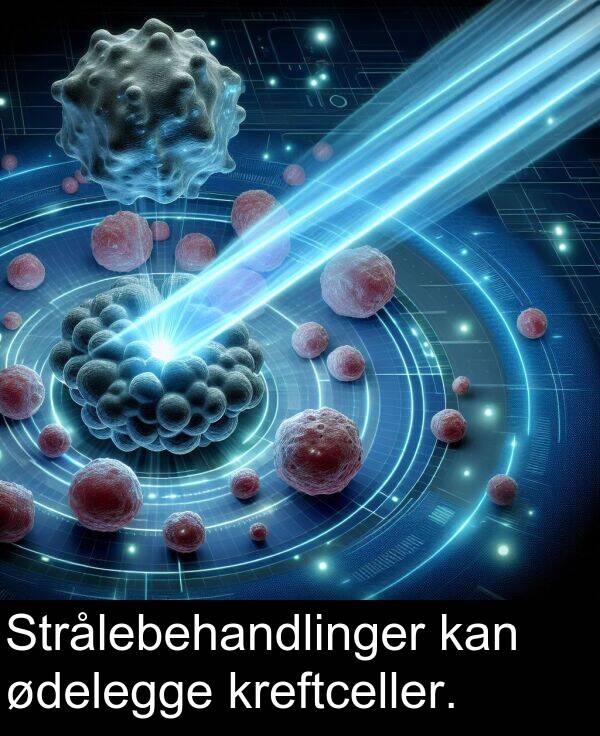 ødelegge: Strålebehandlinger kan ødelegge kreftceller.