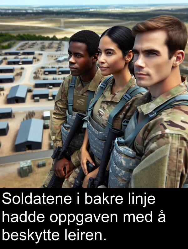 beskytte: Soldatene i bakre linje hadde oppgaven med å beskytte leiren.