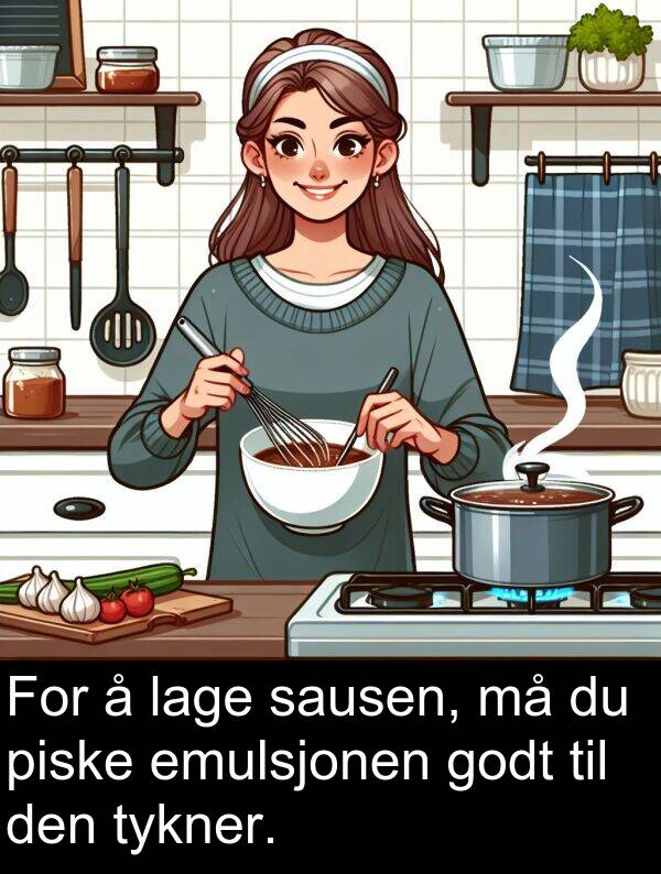 sausen: For å lage sausen, må du piske emulsjonen godt til den tykner.
