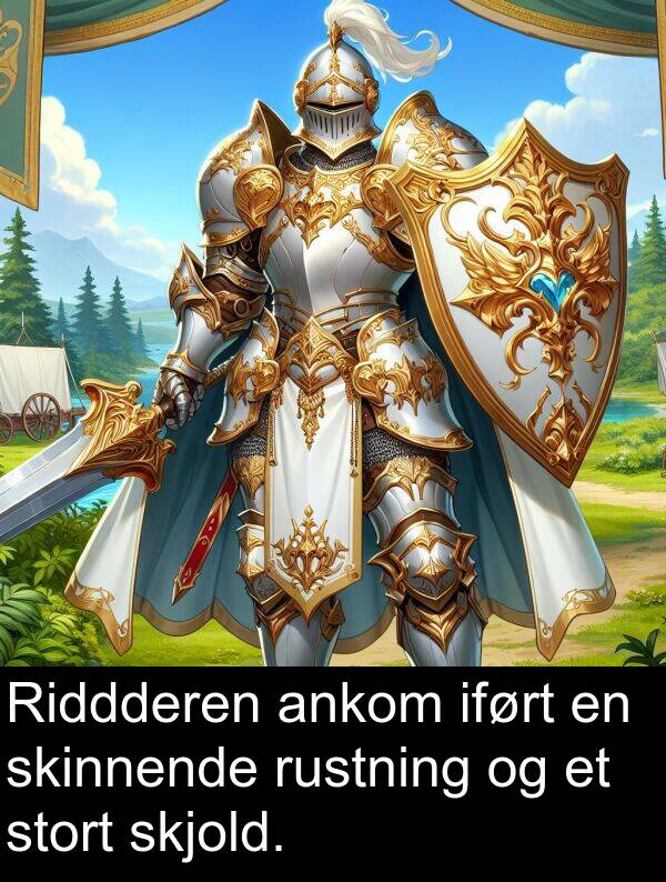 rustning: Riddderen ankom iført en skinnende rustning og et stort skjold.