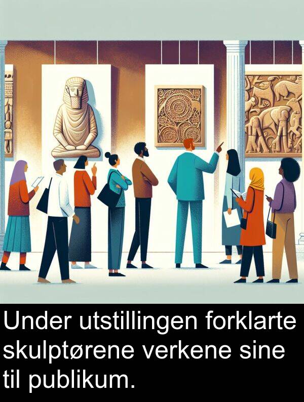 utstillingen: Under utstillingen forklarte skulptørene verkene sine til publikum.