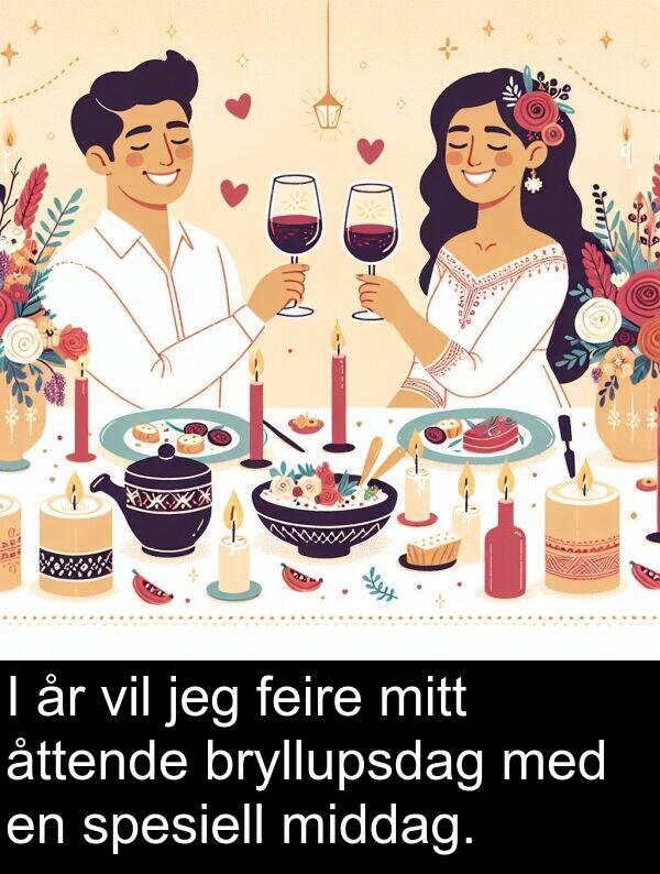 feire: I år vil jeg feire mitt åttende bryllupsdag med en spesiell middag.