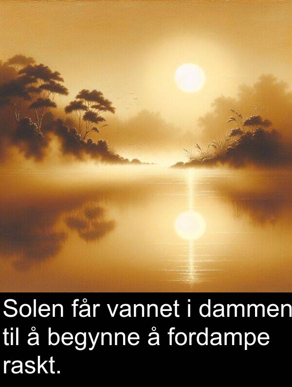 raskt: Solen får vannet i dammen til å begynne å fordampe raskt.