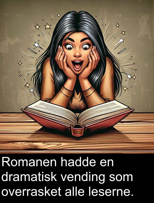 overrasket: Romanen hadde en dramatisk vending som overrasket alle leserne.