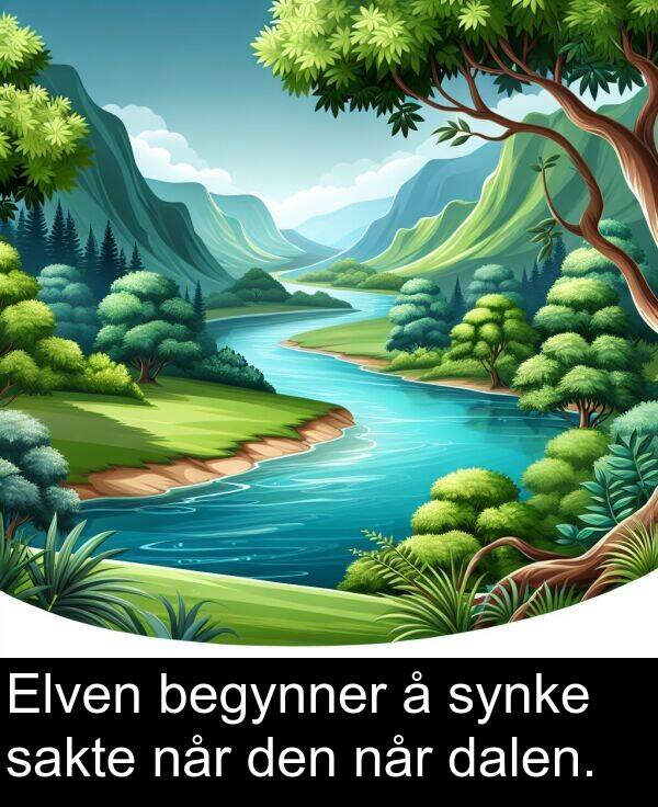 dalen: Elven begynner å synke sakte når den når dalen.