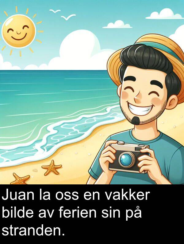 oss: Juan la oss en vakker bilde av ferien sin på stranden.