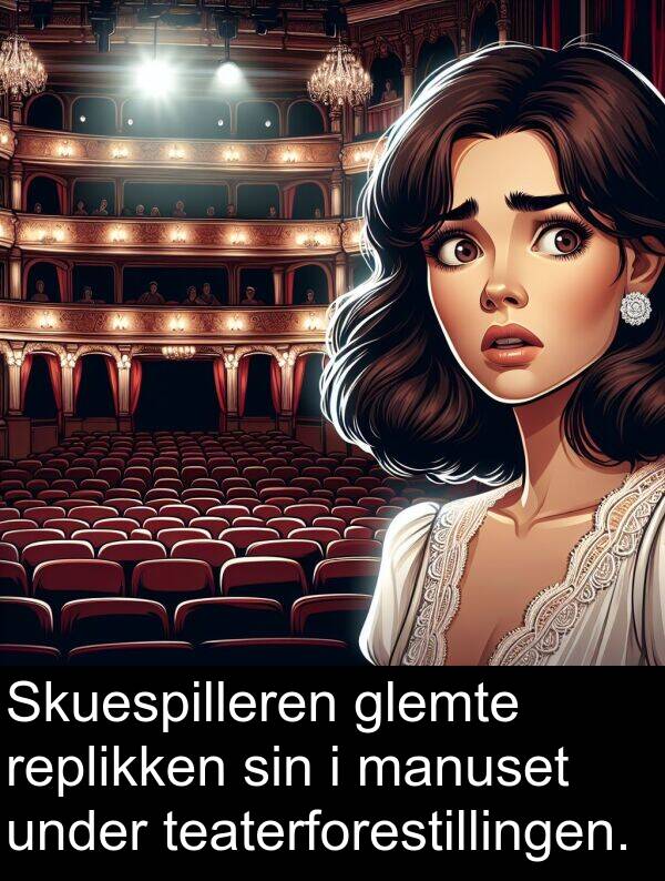 replikken: Skuespilleren glemte replikken sin i manuset under teaterforestillingen.
