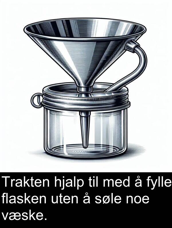 flasken: Trakten hjalp til med å fylle flasken uten å søle noe væske.