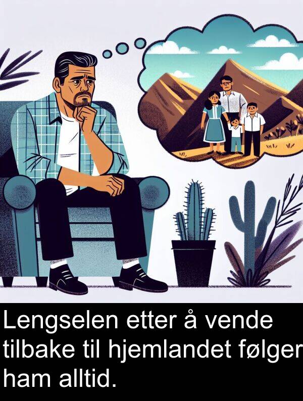 følger: Lengselen etter å vende tilbake til hjemlandet følger ham alltid.