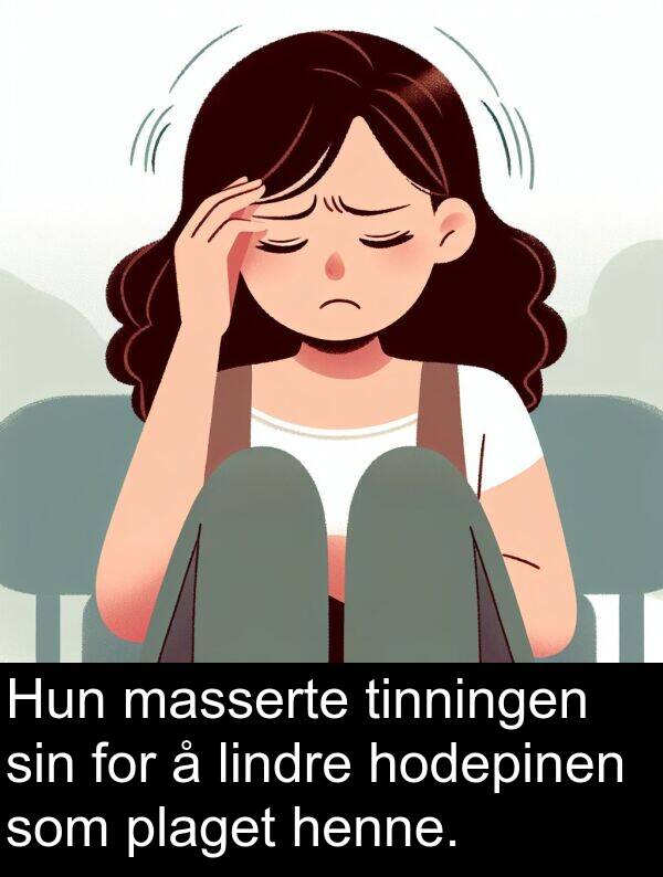 plaget: Hun masserte tinningen sin for å lindre hodepinen som plaget henne.