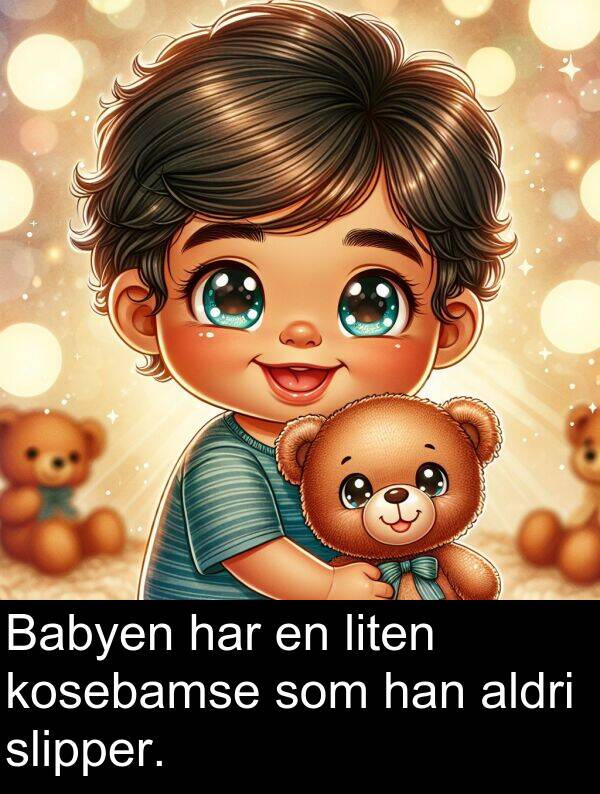 slipper: Babyen har en liten kosebamse som han aldri slipper.
