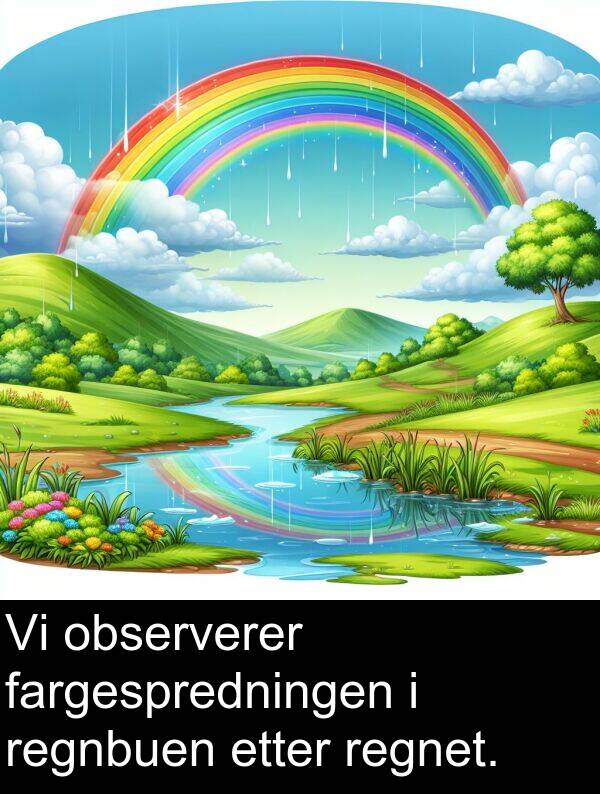 fargespredningen: Vi observerer fargespredningen i regnbuen etter regnet.