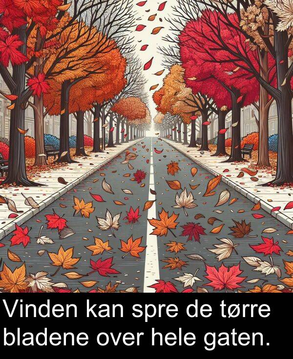 over: Vinden kan spre de tørre bladene over hele gaten.