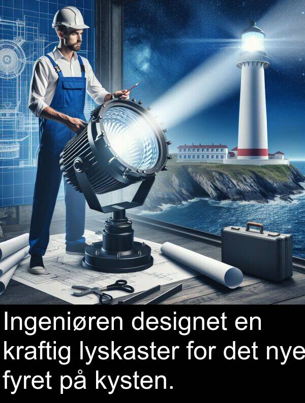 designet: Ingeniøren designet en kraftig lyskaster for det nye fyret på kysten.