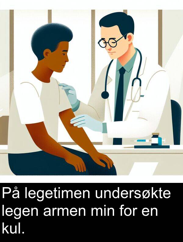 undersøkte: På legetimen undersøkte legen armen min for en kul.