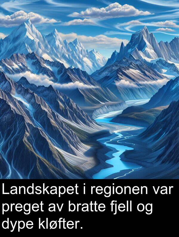fjell: Landskapet i regionen var preget av bratte fjell og dype kløfter.