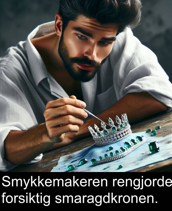 rengjorde: Smykkemakeren rengjorde forsiktig smaragdkronen.