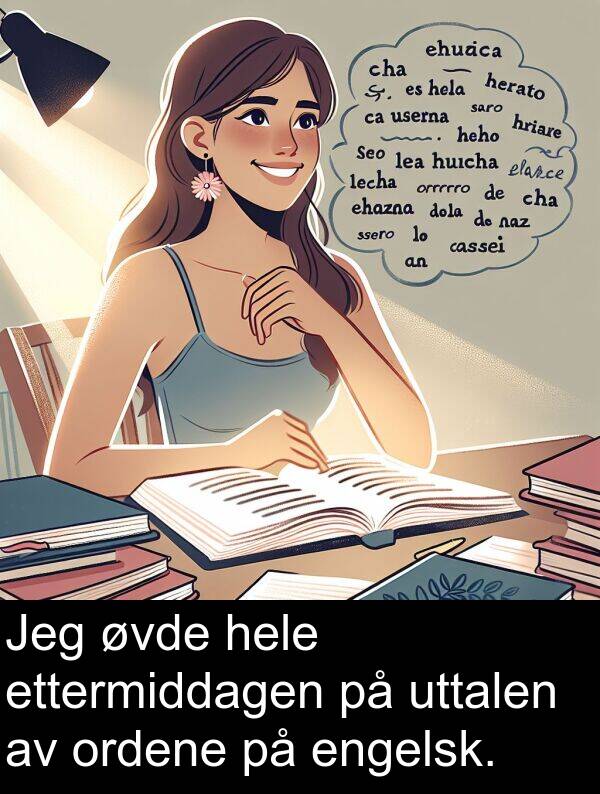 ordene: Jeg øvde hele ettermiddagen på uttalen av ordene på engelsk.