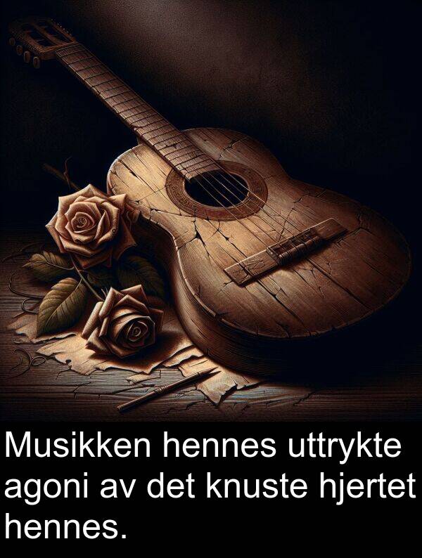 uttrykte: Musikken hennes uttrykte agoni av det knuste hjertet hennes.