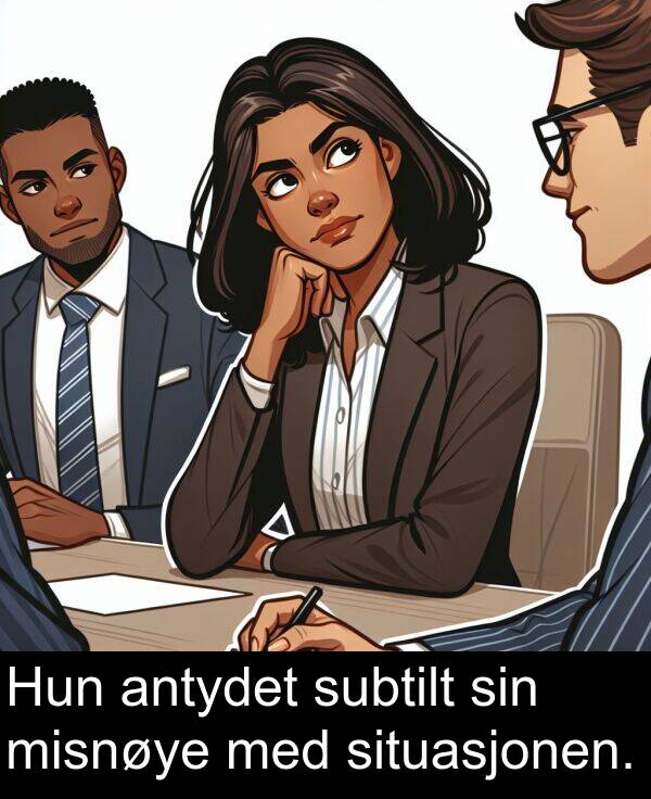 situasjonen: Hun antydet subtilt sin misnøye med situasjonen.